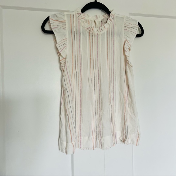 LOFT Shimmer Stripe Pintucked Flutter Tank Top Size Small - Picture 5 of 9